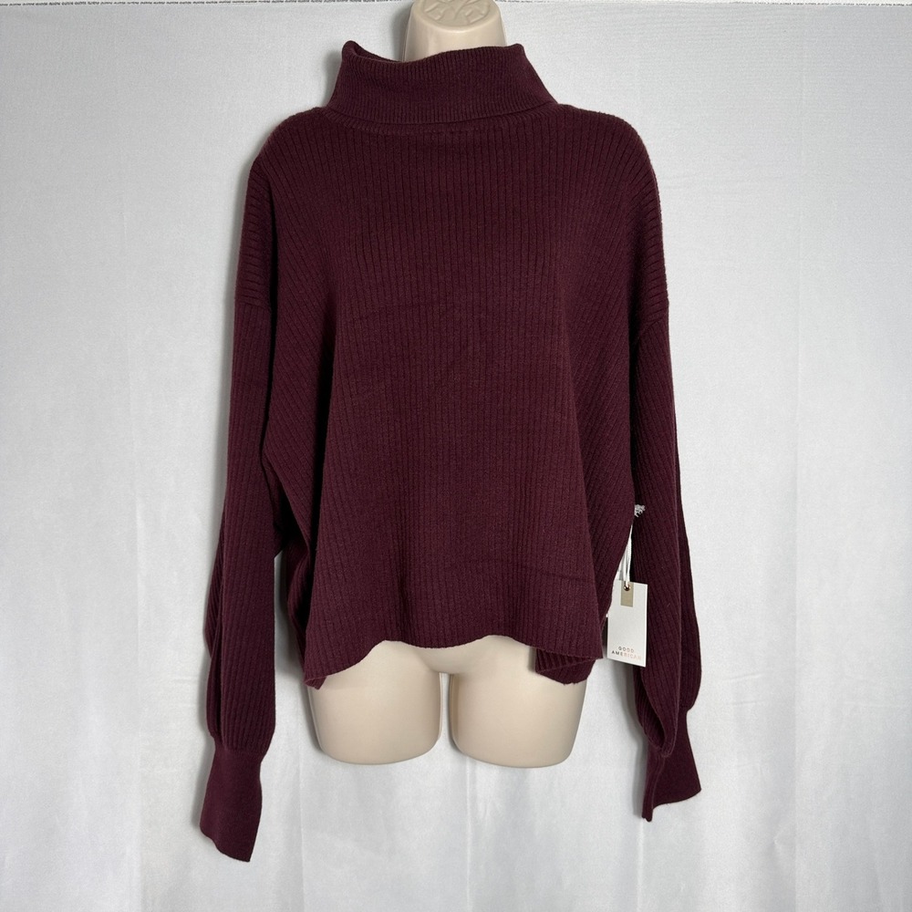 Good American Sweater Ribbed Turtleneck Malbec Burgundy NWT Women 3XL